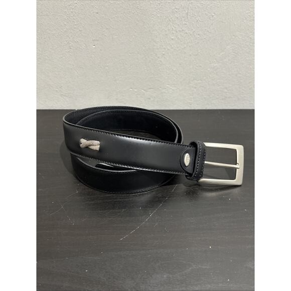 Nanni Italy Black Leather Belt Silver Solid Brass Buckle  display picture 1